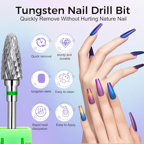 Fantexy 3/32" Carbide Nail Drill Bit - Remove Acrylic Hard Gels Quickly and Safely,Professional Cone Tungsten Drill Bits Set Nail File Acrylic for Manicure,Pedicure,Cuticle Cleaner (Coarse - C) - Image 2