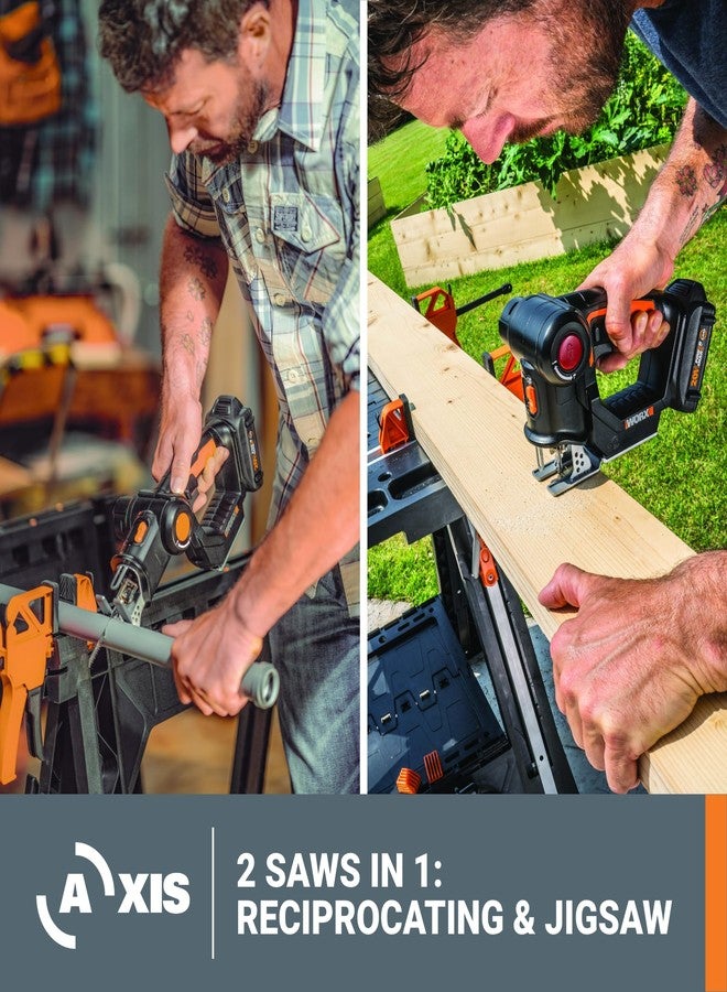 WORX WX550L 20V Power Share Axis Cordless Reciprocating & Jig Saw - Image 2