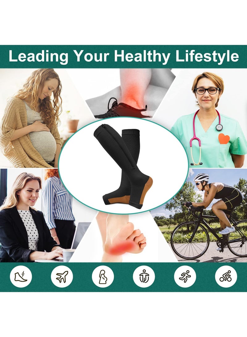 Sweet seven 2 Pairs Copper Zipper Compression Socks - 15-20mmHg Open Toe Calf and Knee High Support - Image 4