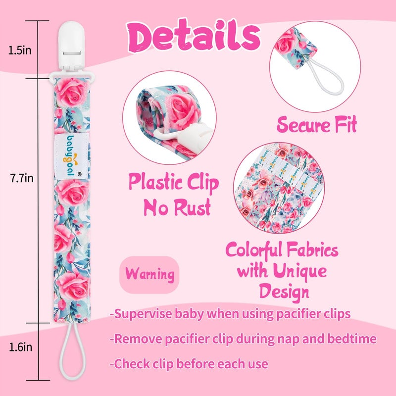 Babygoal Floral Pacifier Clips, 6 Pack Binky Paci Holder Clips and Leash for Boys and Girls Fits for Most Pacifier, Binkie Styles & Baby Teethers & Toys and Gift 6PS16 - Image 4