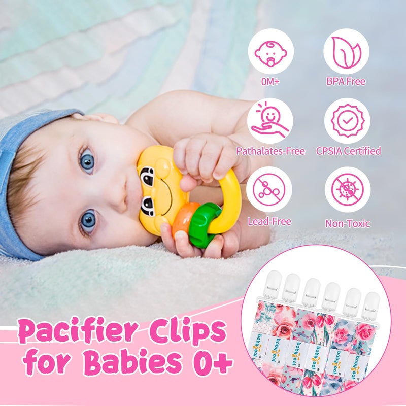 Babygoal Floral Pacifier Clips, 6 Pack Binky Paci Holder Clips and Leash for Boys and Girls Fits for Most Pacifier, Binkie Styles & Baby Teethers & Toys and Gift 6PS16 - Image 3