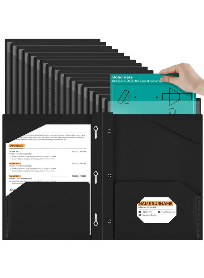 Henoyso Heavy Duty Plastic Folders With Clear Front Pocket And 3 Prongs 48 Pcs Black - Image 1
