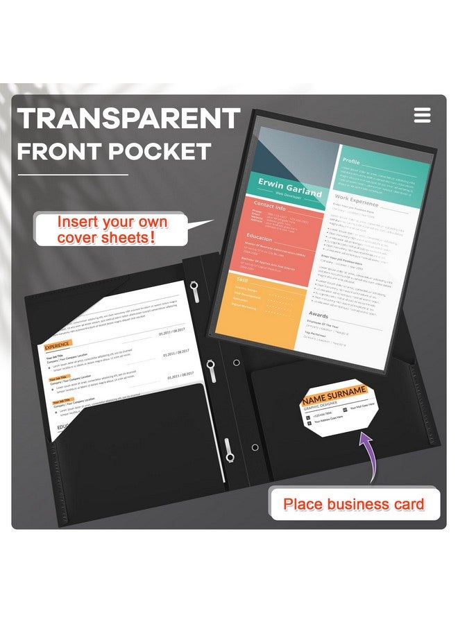 Henoyso Heavy Duty Plastic Folders With Clear Front Pocket And 3 Prongs 48 Pcs Black - Image 3