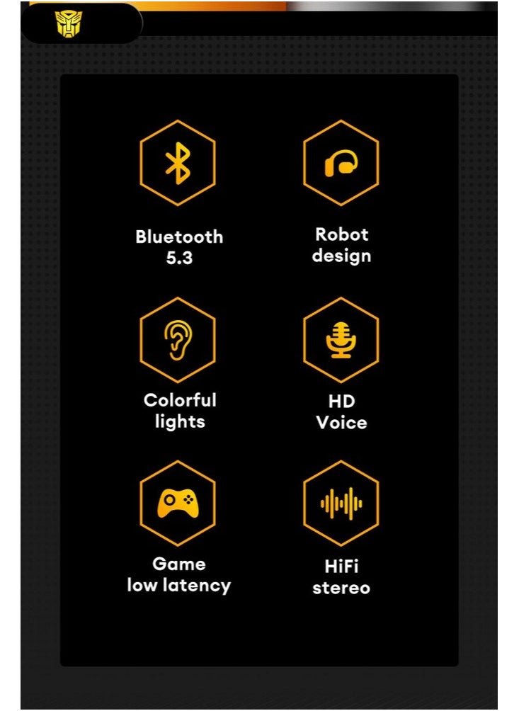 Transformers TF-T09 TWS True Wireless Bluetooth V5.3 Headphones - Yellow