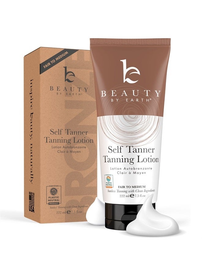 Beauty by Earth Tanning Lotion Self Tanner - With Natural and Organic Ingredients Non Toxic Sunless Browning Lotion - Best Gradual Tan Lotion for Men and Women, Fair to Medium - Image 1