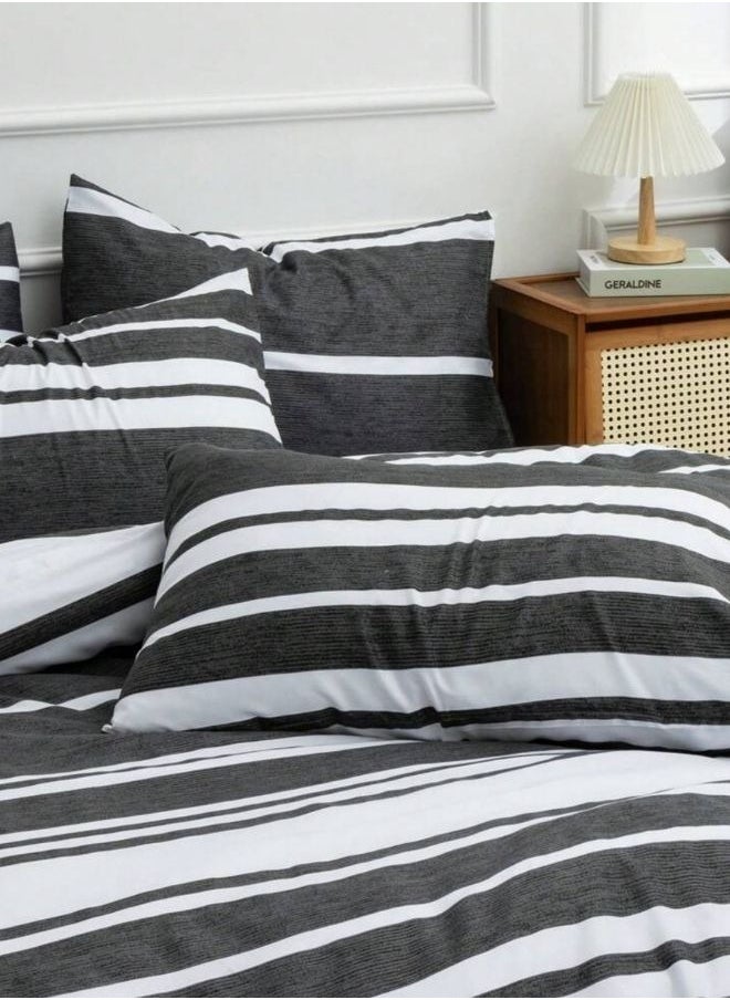 LUNA Home King Size 6 Pieces Black Stripe Design Bedding Set  - Image 4