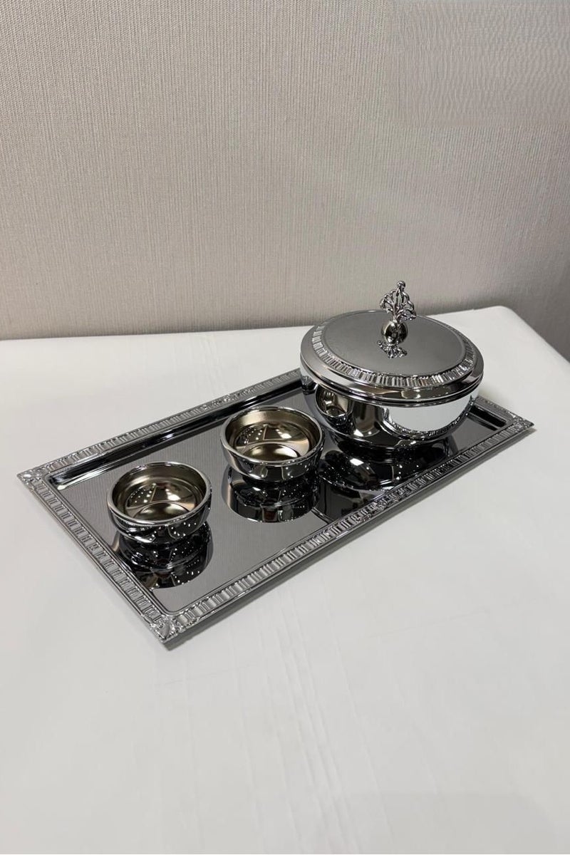 طقم تبسي مع تمرية صحن فصم فضي فاخر