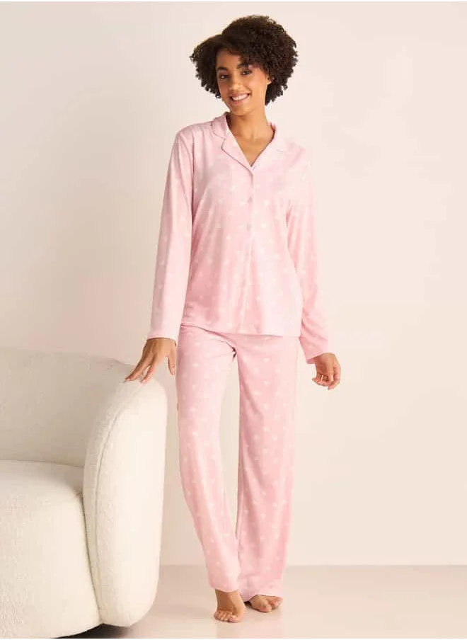 FAV All-Over Heart Print Shirt and Pyjama Set