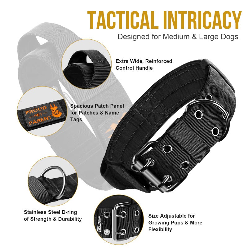 OneTigris Tactical Dog Collar 12 with Handle,2 Inch Wide Nylon Collar for Medium and Large Dogs Heavy Duty Service Dog Collar-Black - Image 2