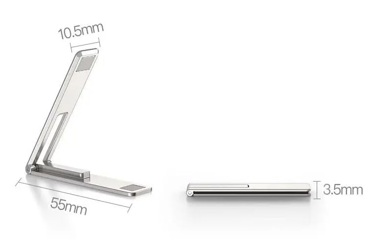 KolorFish Ultra Thin Mobile Phone Holder, Adjustable Angle Mini Alloy Kickstand Portable Phone Stand Foldable Horizontal/Vertical Desk Stand Holder (Silver) - Image 5