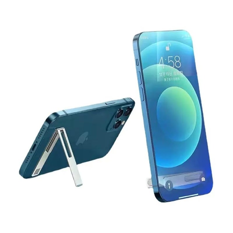 KolorFish Ultra Thin Mobile Phone Holder, Adjustable Angle Mini Alloy Kickstand Portable Phone Stand Foldable Horizontal/Vertical Desk Stand Holder (Silver) - Image 3