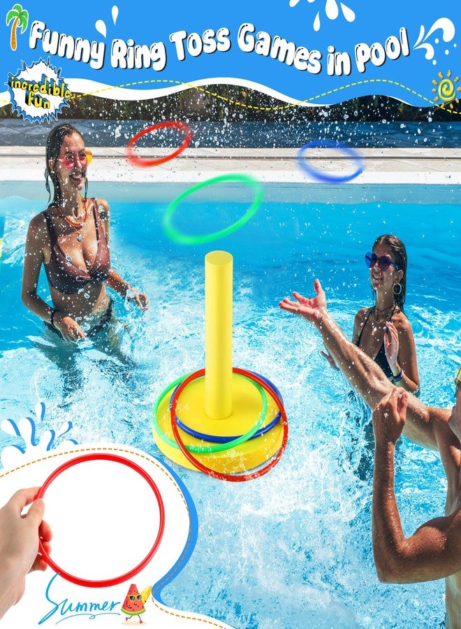 HI-BOOM Hiboom Pool Ring Toss Games Toys, Swimming Pool Games for Adults and Family with 6 Pcs Throwing Rings, Water Foam Toss Float Toys for Summer Outdoor, Beach, Yard, Party (Bright Yellow Base) - Image 2