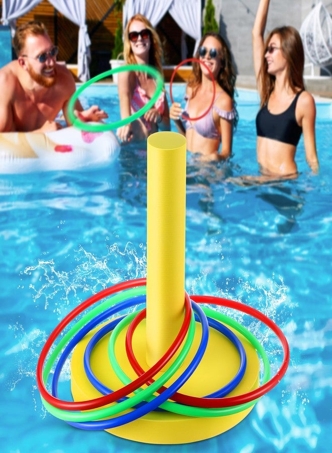 HI-BOOM Hiboom Pool Ring Toss Games Toys, Swimming Pool Games for Adults and Family with 6 Pcs Throwing Rings, Water Foam Toss Float Toys for Summer Outdoor, Beach, Yard, Party (Bright Yellow Base) - Image 1