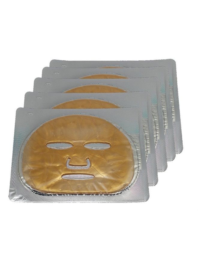 EMILYSTORES 5PCS 24K Gold Gel Collagen Facial Masks Sheet Patch Anti Ageing Puffiness Skincare Anti Wrinkle Moisturising, For Deep Tissue Rejuvenation, Spring Summer Cool Feel - Image 1