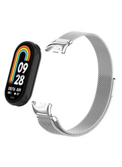 Milanese Loop Strap for Xiaomi Mi Band 8/Xiaomi Smart Band 8 - Stainless Steel Magnetic Adjustable Mesh Metal Watch Bands for Men and Women - Silver