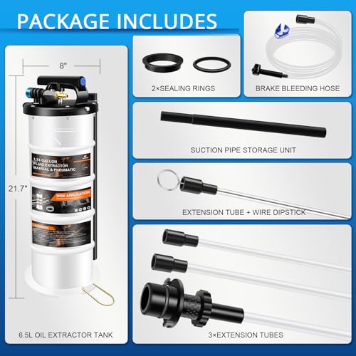 YSTOOL 6.5L Pneumatic and Manual Fluid Extractor Pump Set with Oil Vacuum Change Evacuator, Extension Tubes and Brake Bleeding Hose for Automotive Agricultural Machinery - Image 4