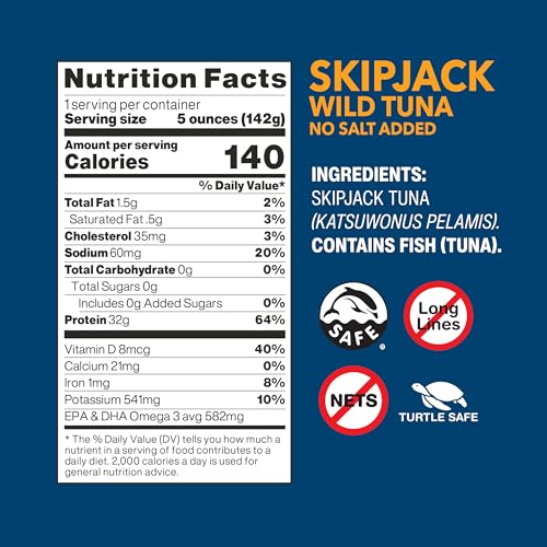 Wild Planet Skipjack Wild Tuna, No Salt Added, Canned Tuna, Sustainably Wild-Caught, Pole & Line, Non-GMO, Kosher, 5 Ounce (Pack of 12) - Image 4