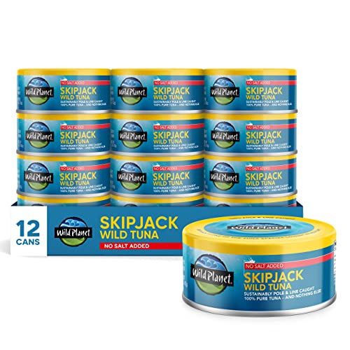 Wild Planet Skipjack Wild Tuna, No Salt Added, Canned Tuna, Sustainably Wild-Caught, Pole & Line, Non-GMO, Kosher, 5 Ounce (Pack of 12) - Image 1