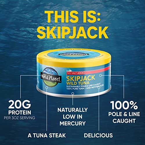 Wild Planet Skipjack Wild Tuna, No Salt Added, Canned Tuna, Sustainably Wild-Caught, Pole & Line, Non-GMO, Kosher, 5 Ounce (Pack of 12) - Image 3