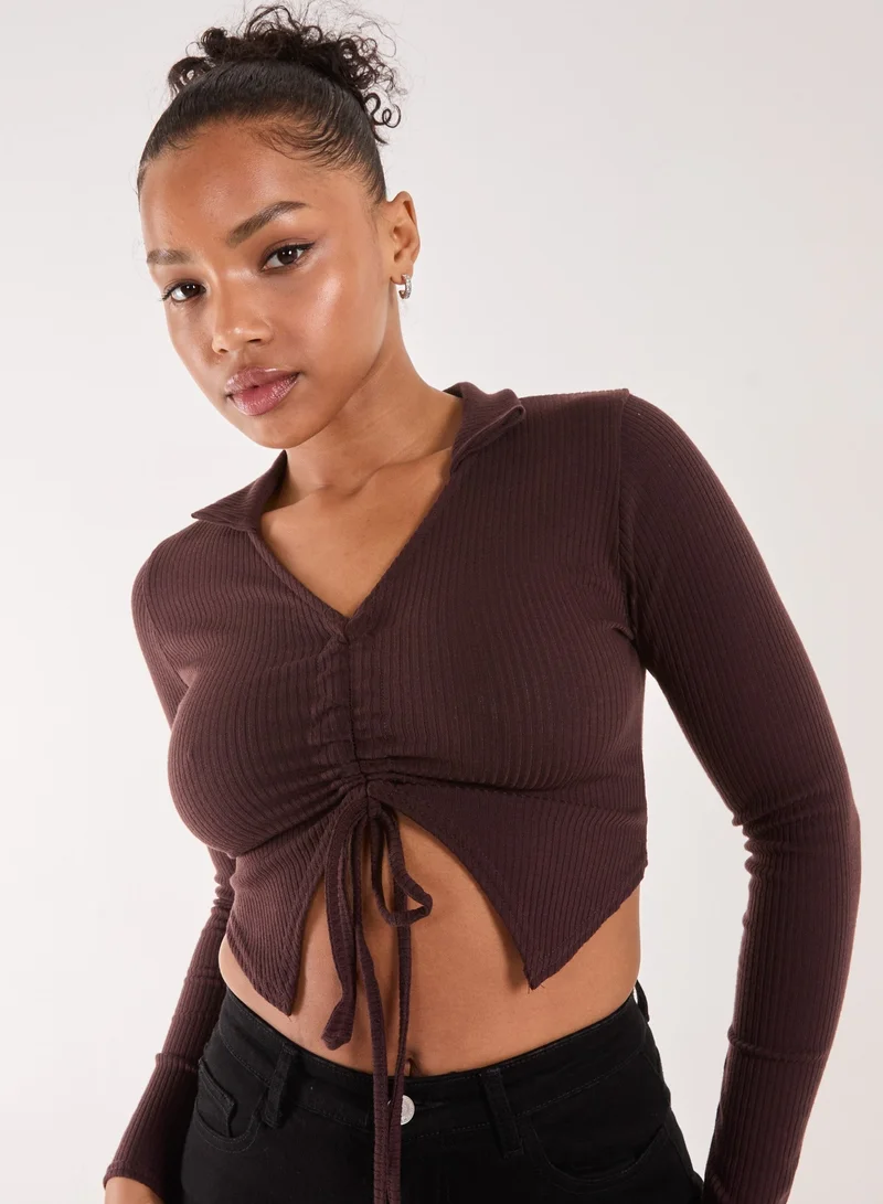Pink Vanilla Long Sleeve Gathered Rib Top
