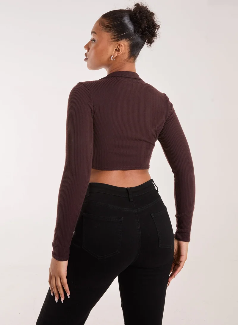 Pink Vanilla Long Sleeve Gathered Rib Top