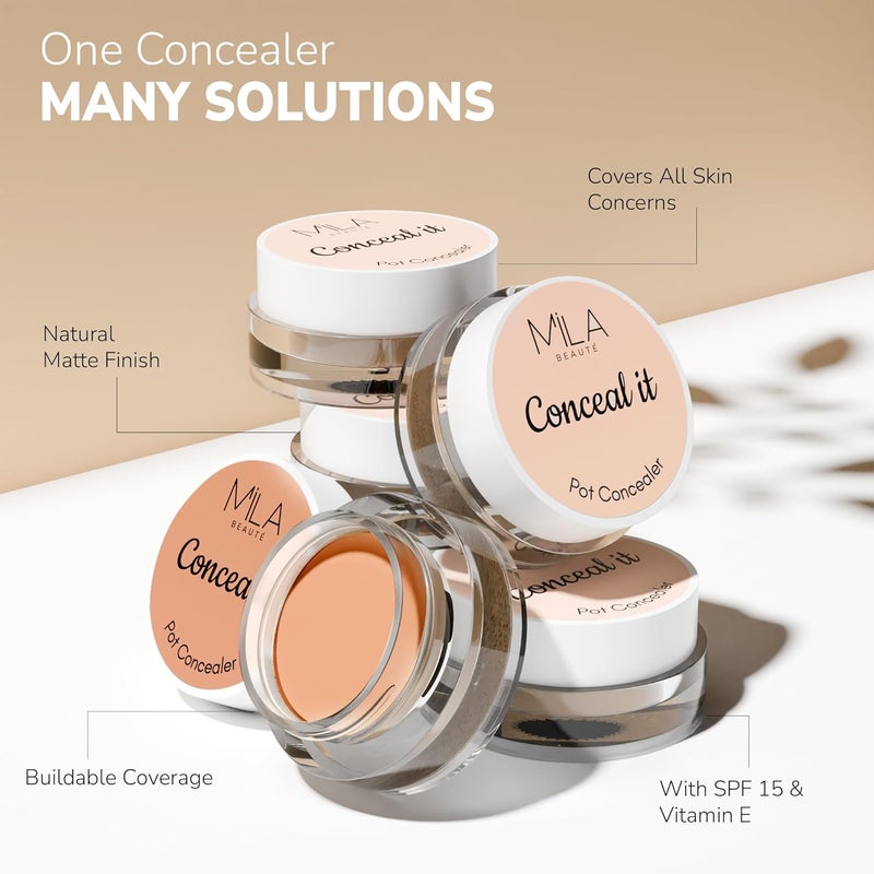 Mila Beaute Conceal It Pot Concealer With Brush | Enriched With SPF 15 and Vitamin E | Light Weight Concealer | Long Lasting Coverage | Natural Matte Finish | Covers All Skin Concerns | Easily Blendable Concealer For Face Makeup | Shade - (03 Creamy Beige, 4g) - Image 3