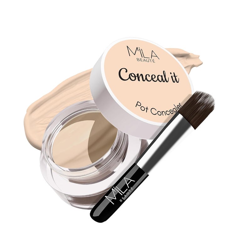 Mila Beaute Conceal It Pot Concealer With Brush | Enriched With SPF 15 and Vitamin E | Light Weight Concealer | Long Lasting Coverage | Natural Matte Finish | Covers All Skin Concerns | Easily Blendable Concealer For Face Makeup | Shade - (03 Creamy Beige, 4g) - Image 1