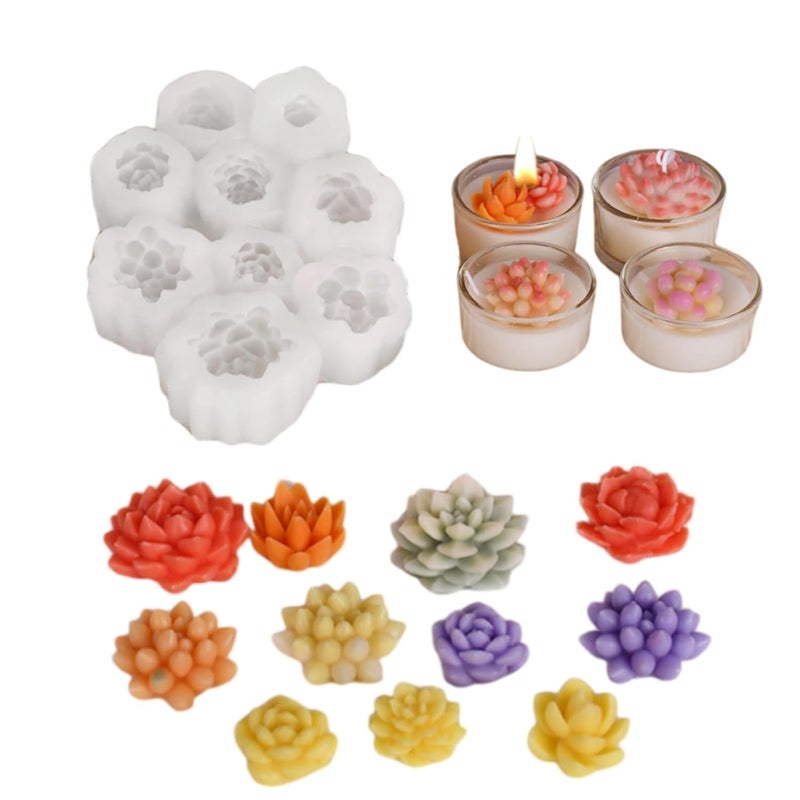 ShoppeeCity 3D Succulent Cactus Flower Plants Silicone Candle Mold 9 Cavity Craft Mould DIY Handmade Ornament Chocolate Cake Dcor Resin Art Home Decoration - Image 1