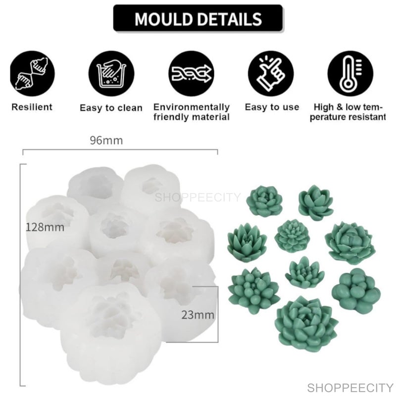 ShoppeeCity 3D Succulent Cactus Flower Plants Silicone Candle Mold 9 Cavity Craft Mould DIY Handmade Ornament Chocolate Cake Dcor Resin Art Home Decoration - Image 3