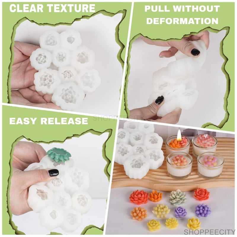 ShoppeeCity 3D Succulent Cactus Flower Plants Silicone Candle Mold 9 Cavity Craft Mould DIY Handmade Ornament Chocolate Cake Dcor Resin Art Home Decoration - Image 5