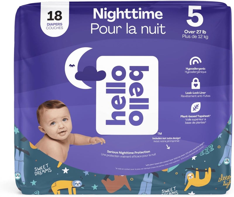 Hello Bello حفاضات أطفال فاخرة ليلية حجم 5، 18 قطعة، للجنسين، فائقة الامتصاص وناعمة، حفاضات قابلة للتخلص للأطفال والرضع - Image 1