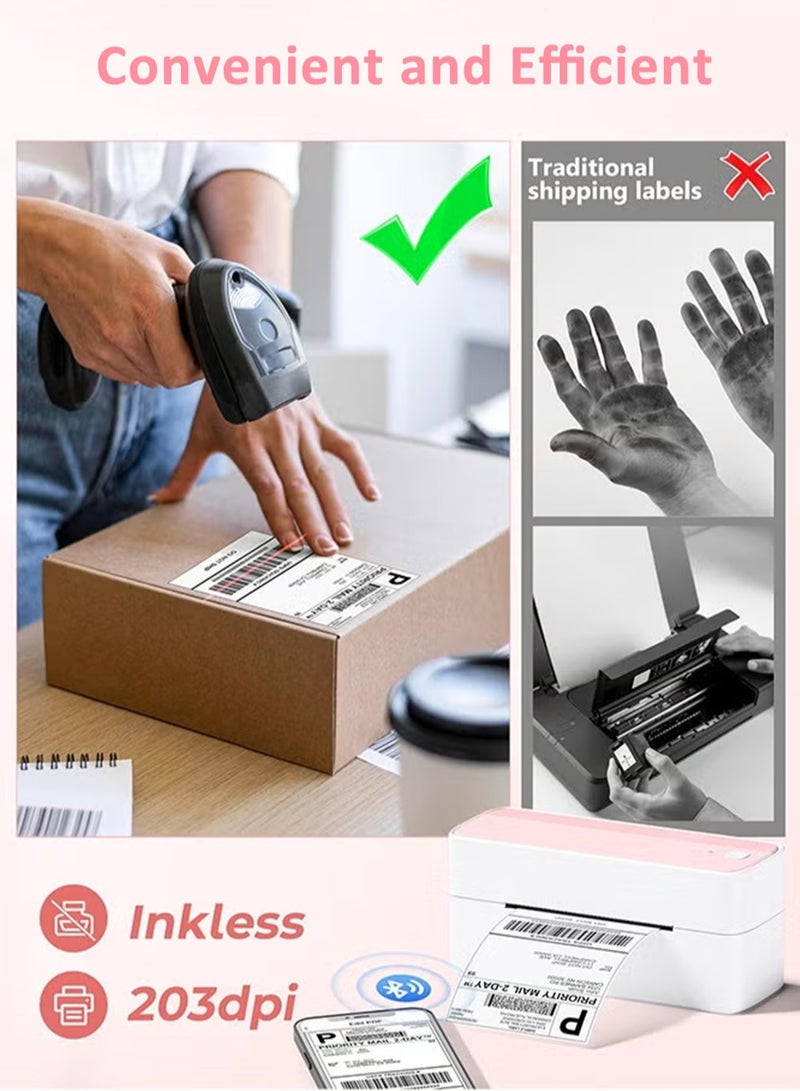 phomemo Bluetooth Thermal Label Printer, 241 Bluetooth Wireless Shipping Label Printer for Shipping Packages, Pink 4 x 6 Label Printer Compatible with Mobile Phones, Tablets and Computers - Image 5