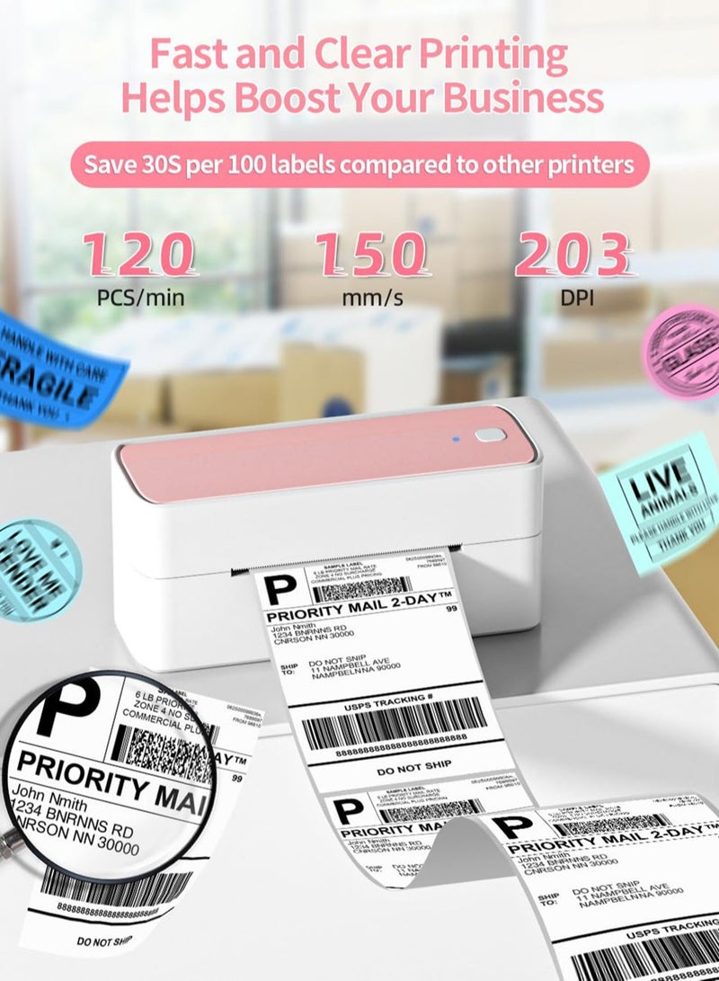 phomemo Bluetooth Thermal Label Printer, 241 Bluetooth Wireless Shipping Label Printer for Shipping Packages, Pink 4 x 6 Label Printer Compatible with Mobile Phones, Tablets and Computers - Image 4