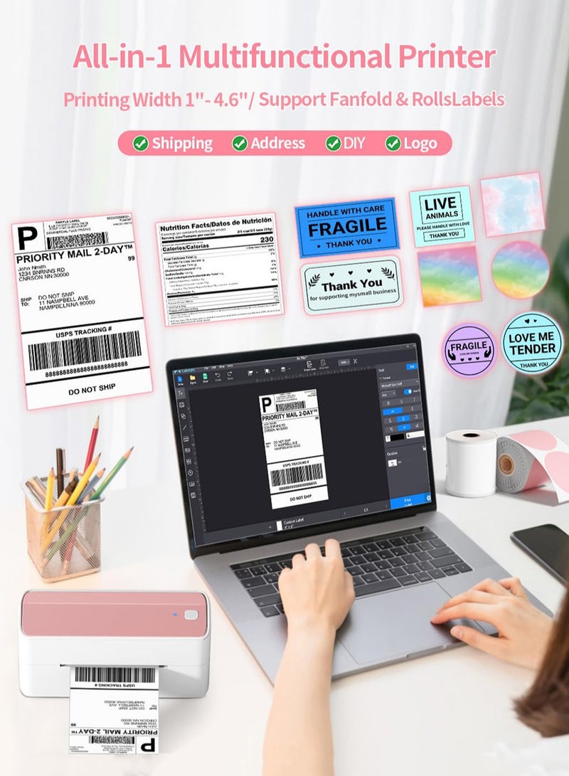 phomemo Bluetooth Thermal Label Printer, 241 Bluetooth Wireless Shipping Label Printer for Shipping Packages, Pink 4 x 6 Label Printer Compatible with Mobile Phones, Tablets and Computers - Image 3