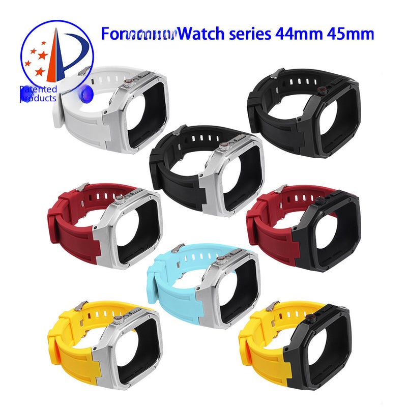 Metal Case Mod Kit for Apple Watch 45mm iWatch S8/7BK metal silver shell three beads silver belt iWatch 40/41mm BK metal silver shell three beads silver belt iWatch 40/41mm 
