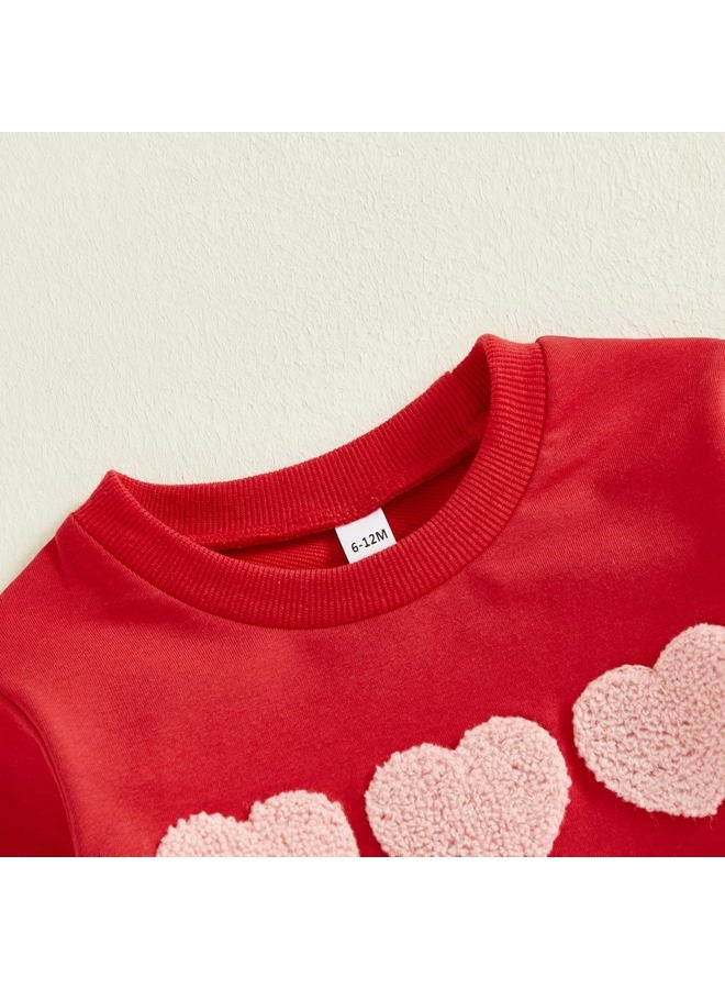 Fernvia Toddler Baby Girl Valentine's Day Outfits Heart Print Pullover Sweatshirts & Pants Set Fall Winter Clothes, Red, 12-18 Months - Image 4