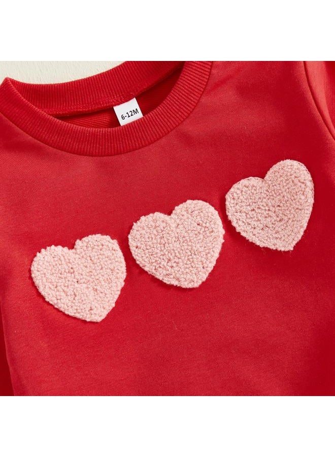 Fernvia Toddler Baby Girl Valentine's Day Outfits Heart Print Pullover Sweatshirts & Pants Set Fall Winter Clothes, Red, 12-18 Months - Image 5