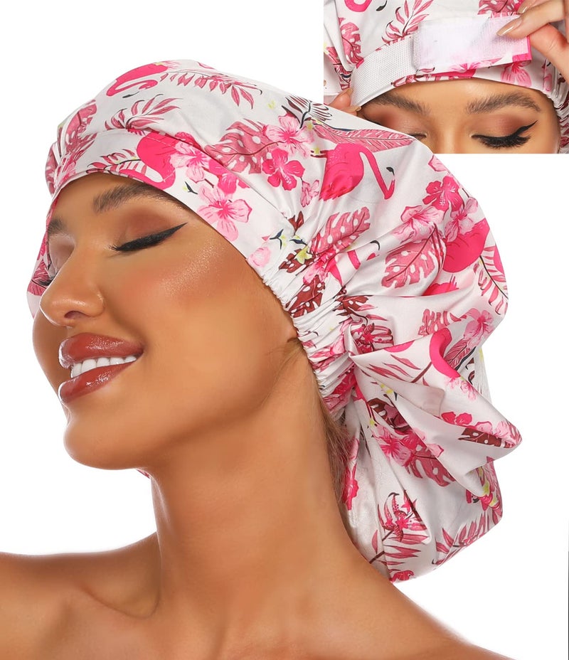 HIUMI Shower Cap for Women Large Shower Cap for Long Hair Cute Reusable Shower Caps Waterproof Bath CapPink - Image 2