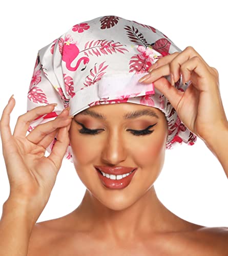 HIUMI Shower Cap for Women Large Shower Cap for Long Hair Cute Reusable Shower Caps Waterproof Bath CapPink - Image 3