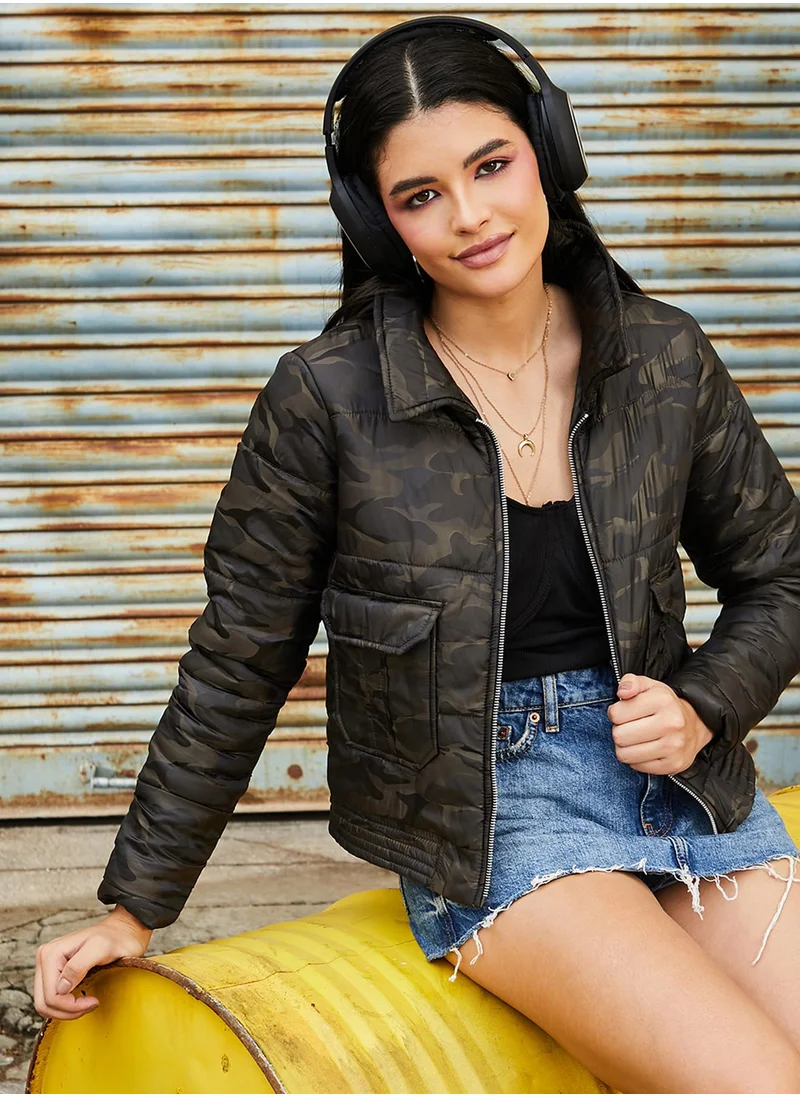كامبوس سوترا Women's Umber Brown Camou Bomber Jacket