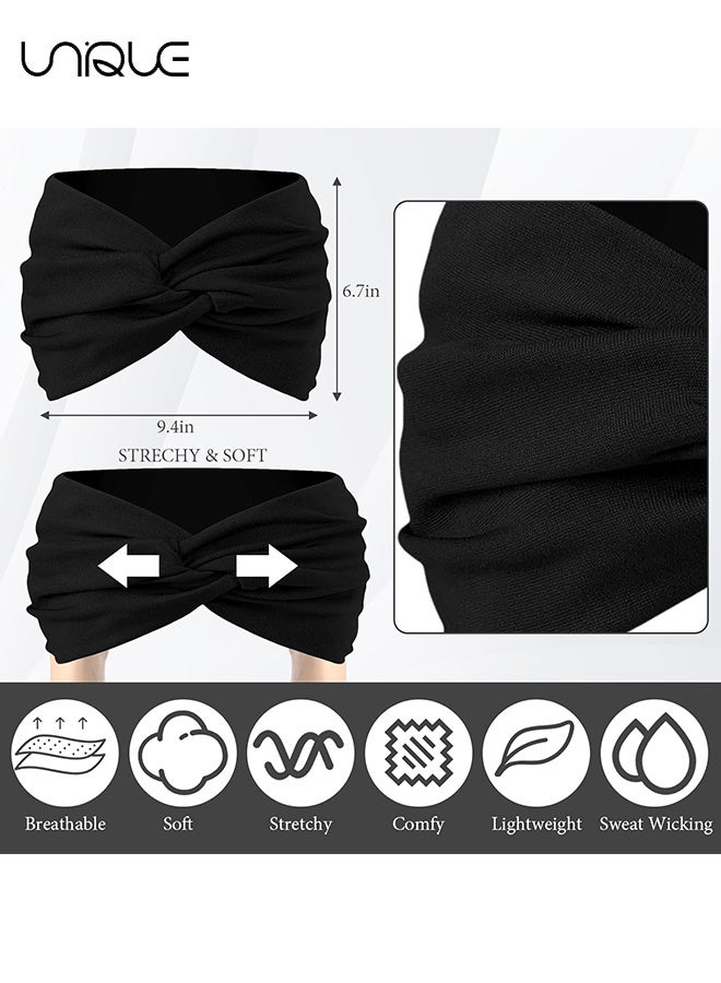 Unique 4 Pcs 7'' Wide Headbands for Women - Cotton Turban Knotted Bandana Head Bands Non Slip Boho Hair Accessories for Sports & Yoga - Comfortable and Skin-Friendly - Breathable Cotton Elastic Running Fitness Yoga Sweat Wicking Headbands, Ideal for Workouts Gym Cycling Outdoor Activities - Image 2