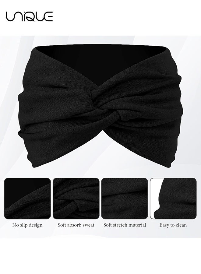 Unique 4 Pcs 7'' Wide Headbands for Women - Cotton Turban Knotted Bandana Head Bands Non Slip Boho Hair Accessories for Sports & Yoga - Comfortable and Skin-Friendly - Breathable Cotton Elastic Running Fitness Yoga Sweat Wicking Headbands, Ideal for Workouts Gym Cycling Outdoor Activities - Image 3