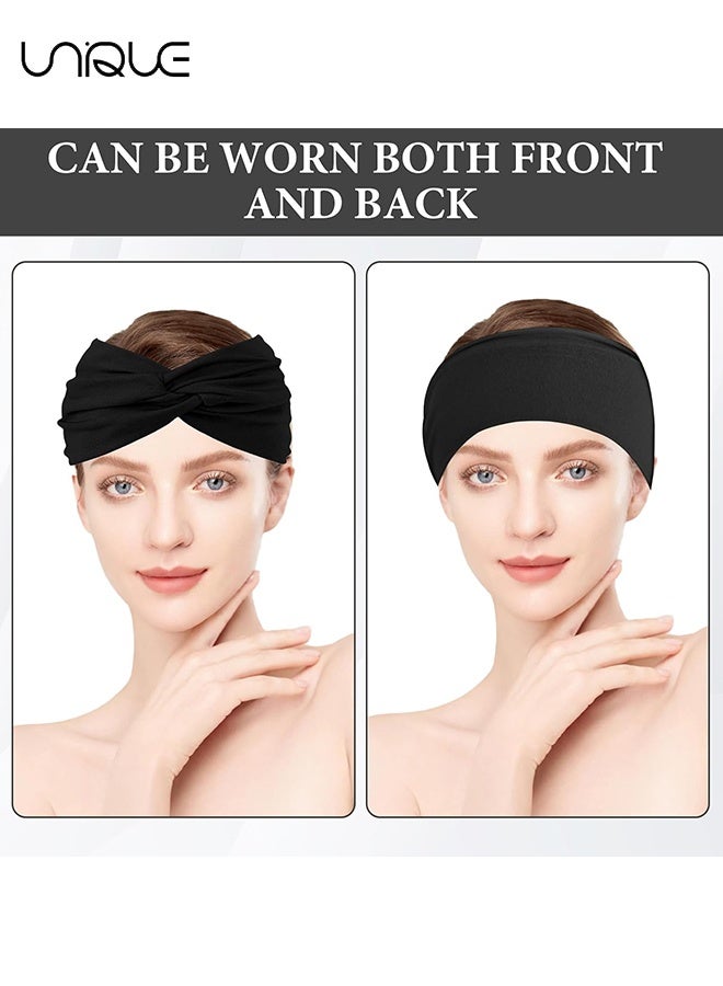 Unique 4 Pcs 7'' Wide Headbands for Women - Cotton Turban Knotted Bandana Head Bands Non Slip Boho Hair Accessories for Sports & Yoga - Comfortable and Skin-Friendly - Breathable Cotton Elastic Running Fitness Yoga Sweat Wicking Headbands, Ideal for Workouts Gym Cycling Outdoor Activities - Image 4