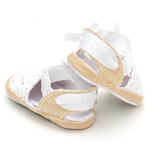 ESTAMICO Infant Girls' Net-Yarn Lace Bow Sandals White US 5 - Image 4