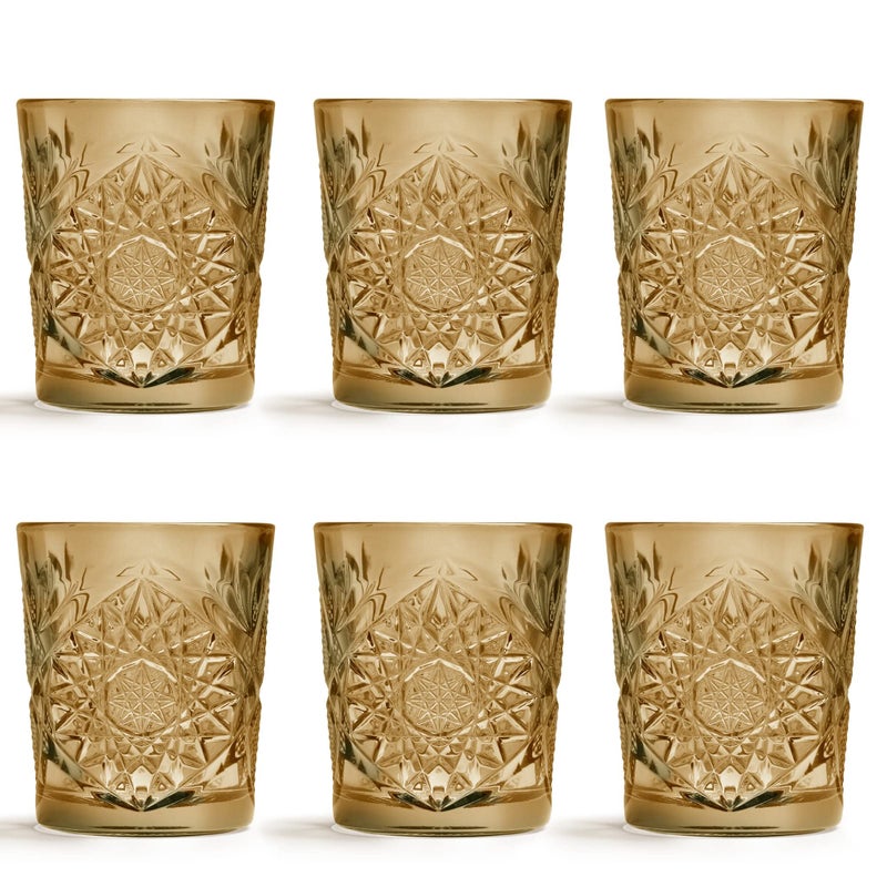 Libbey Drinking Glass Hobstar Ochre  355 ml  355 cl  6 Pieces  Vintage Design  Dishwasher Safe