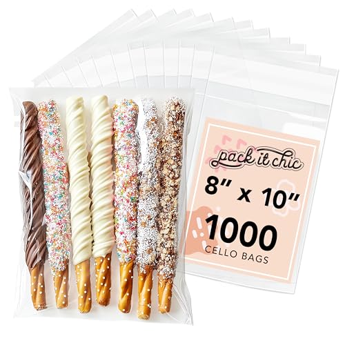 Pack It Chic - 8” X 10” (1000 Pack) Clear Resealable Cello Poly Bags for Treats, Baked Goods, and Party Favors - Self Seal - Image 1