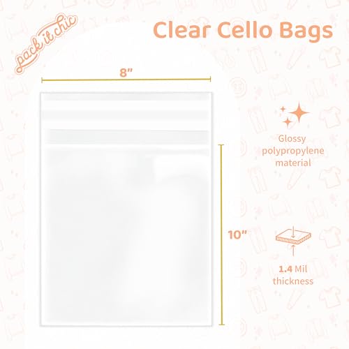 Pack It Chic - 8” X 10” (1000 Pack) Clear Resealable Cello Poly Bags for Treats, Baked Goods, and Party Favors - Self Seal - Image 2