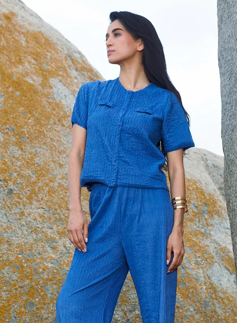 Pinacolada  Women's Royal Blue Creased Co-Ord Set for Women | Best Price UAE