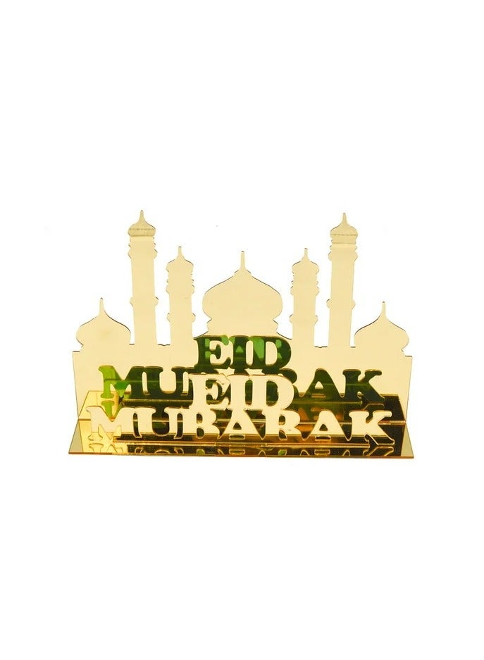 Eworld Exquisite Acrylic Ramadan Tabletop Decor for Home, Islamic Lightweight Craft Ornament Featuring Eid Mubarak Calligraphy, Perfect Crescent Ornaments for Islamic Parties, Radiant in Gold - Image 4