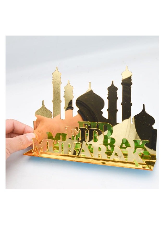 Eworld Exquisite Acrylic Ramadan Tabletop Decor for Home, Islamic Lightweight Craft Ornament Featuring Eid Mubarak Calligraphy, Perfect Crescent Ornaments for Islamic Parties, Radiant in Gold - Image 3